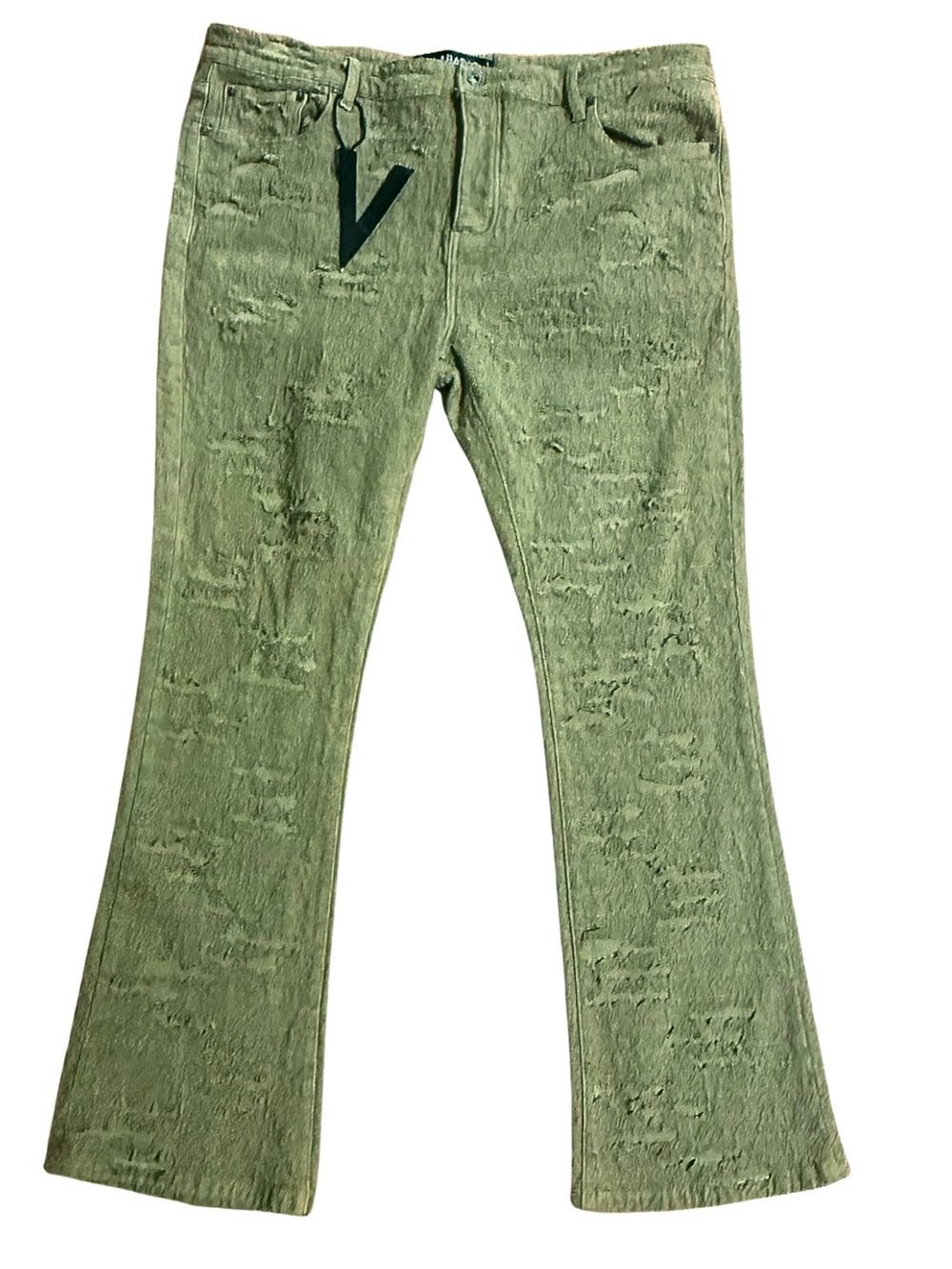 Valabasas Sage Green Distressed Flare Jeans 42